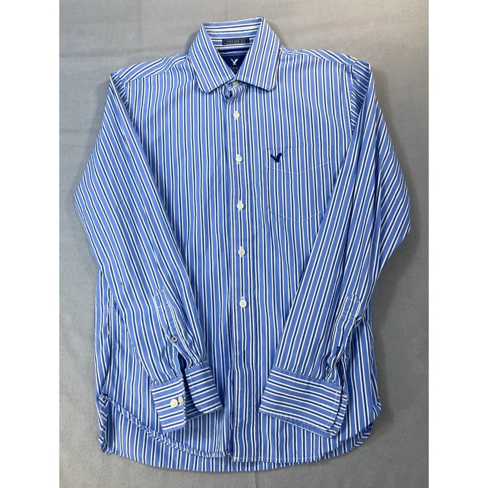 American Eagle Shirt Small P Blue Stripe Vintage Fit Oxford Mens Button Up